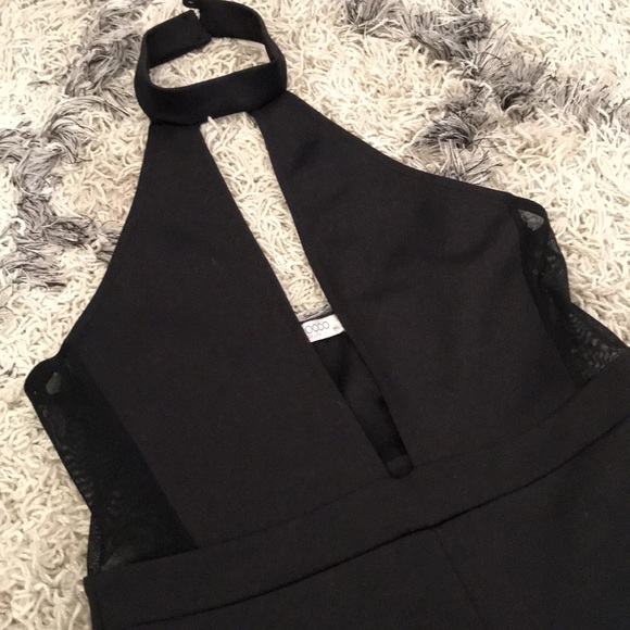 Black Halter Jumpsuit with Sheer Details - Picture 4 of 9